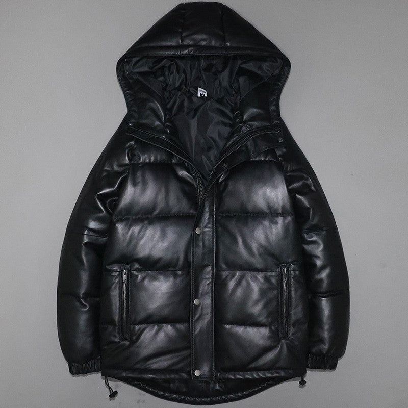 Men's and women's genuine leather down jacket