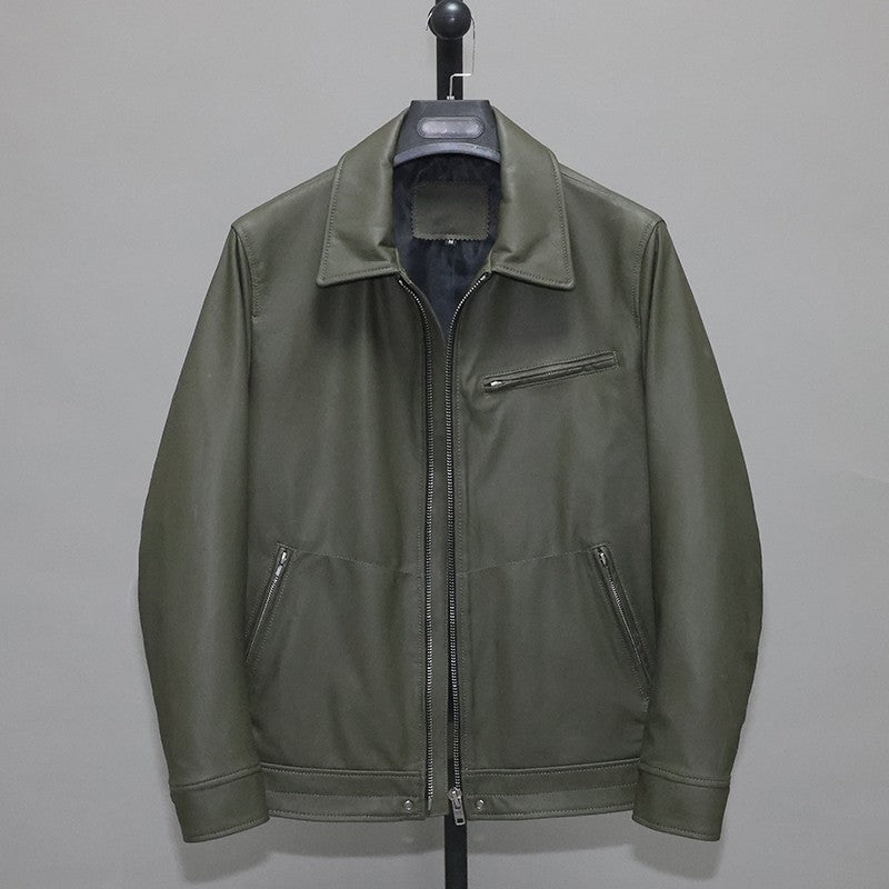 Green top layer leather jacket