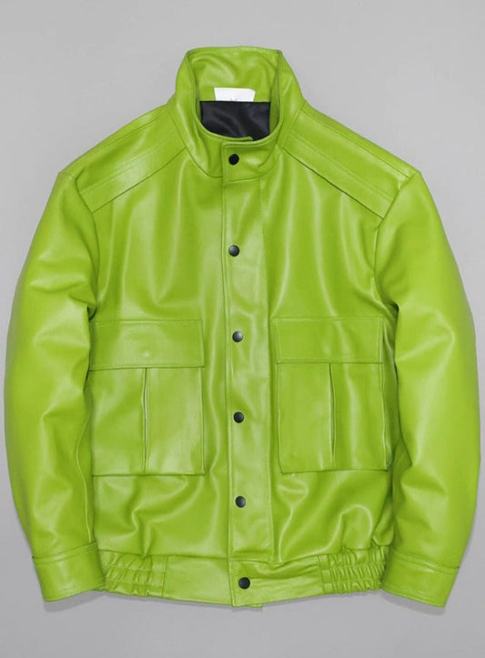 Green leather jacket for men