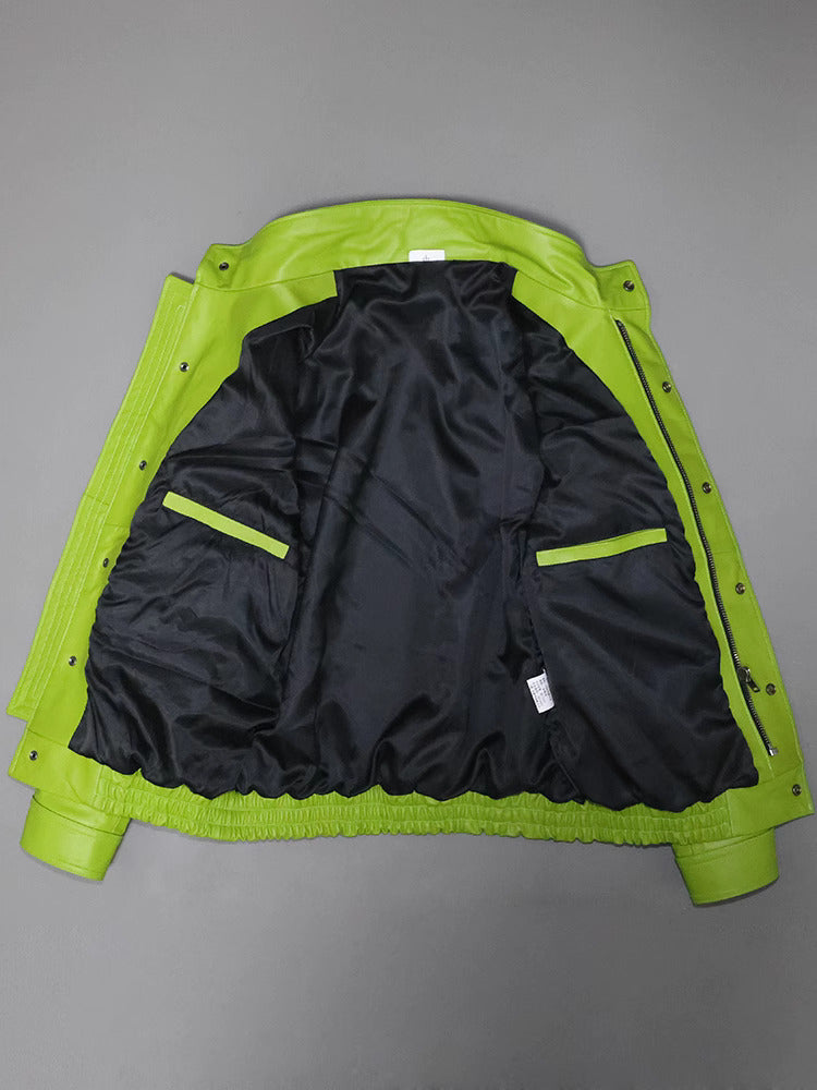 Green leather jacket for men