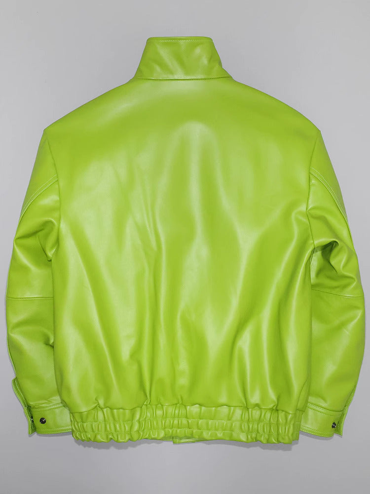Green leather jacket for men