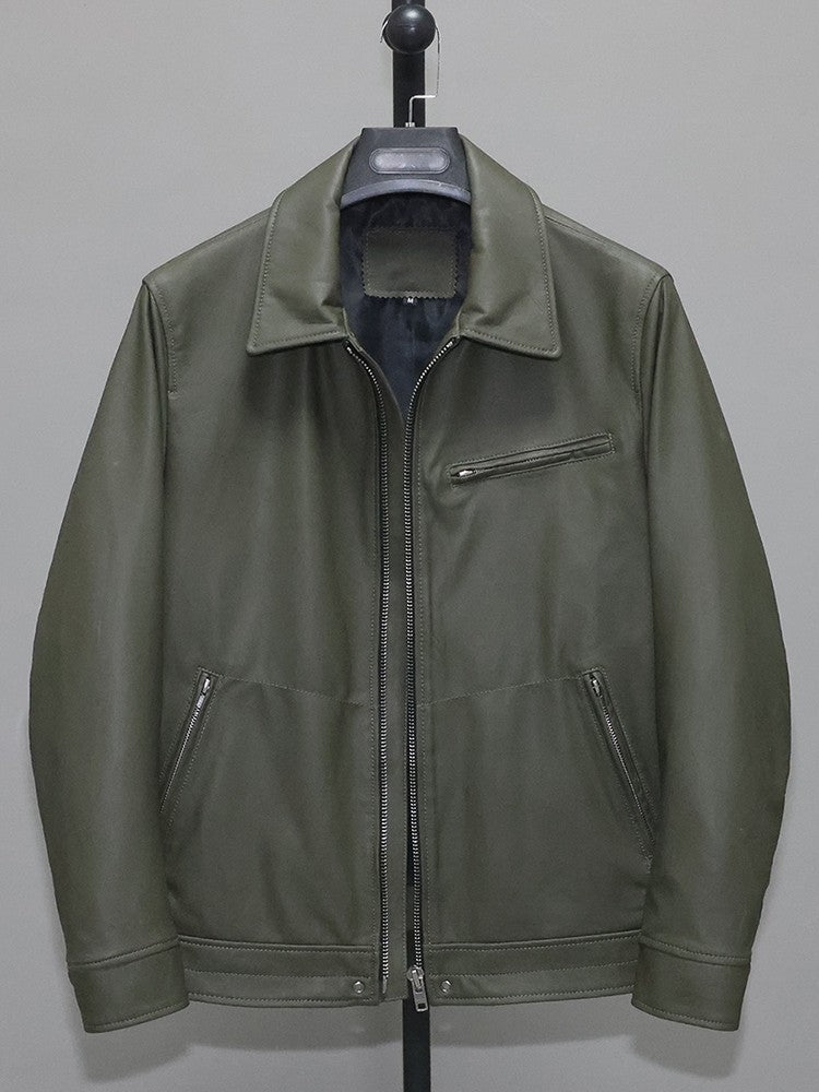Green top layer leather jacket