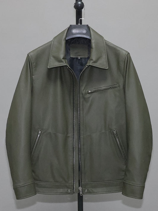 Green top layer leather jacket