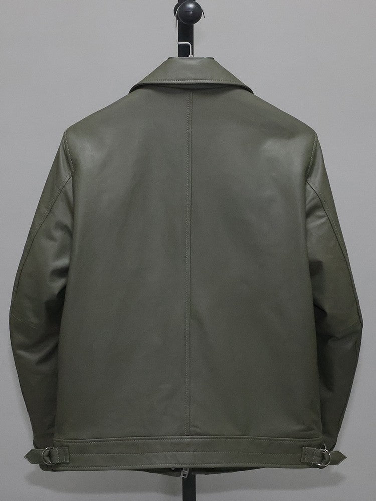 Green top layer leather jacket